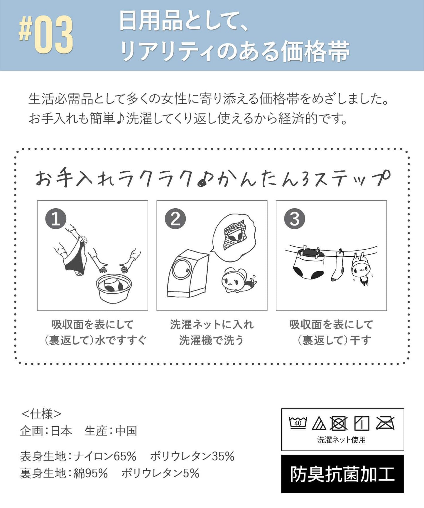 【吸水ショーツ】comfits Basic+(夜用)