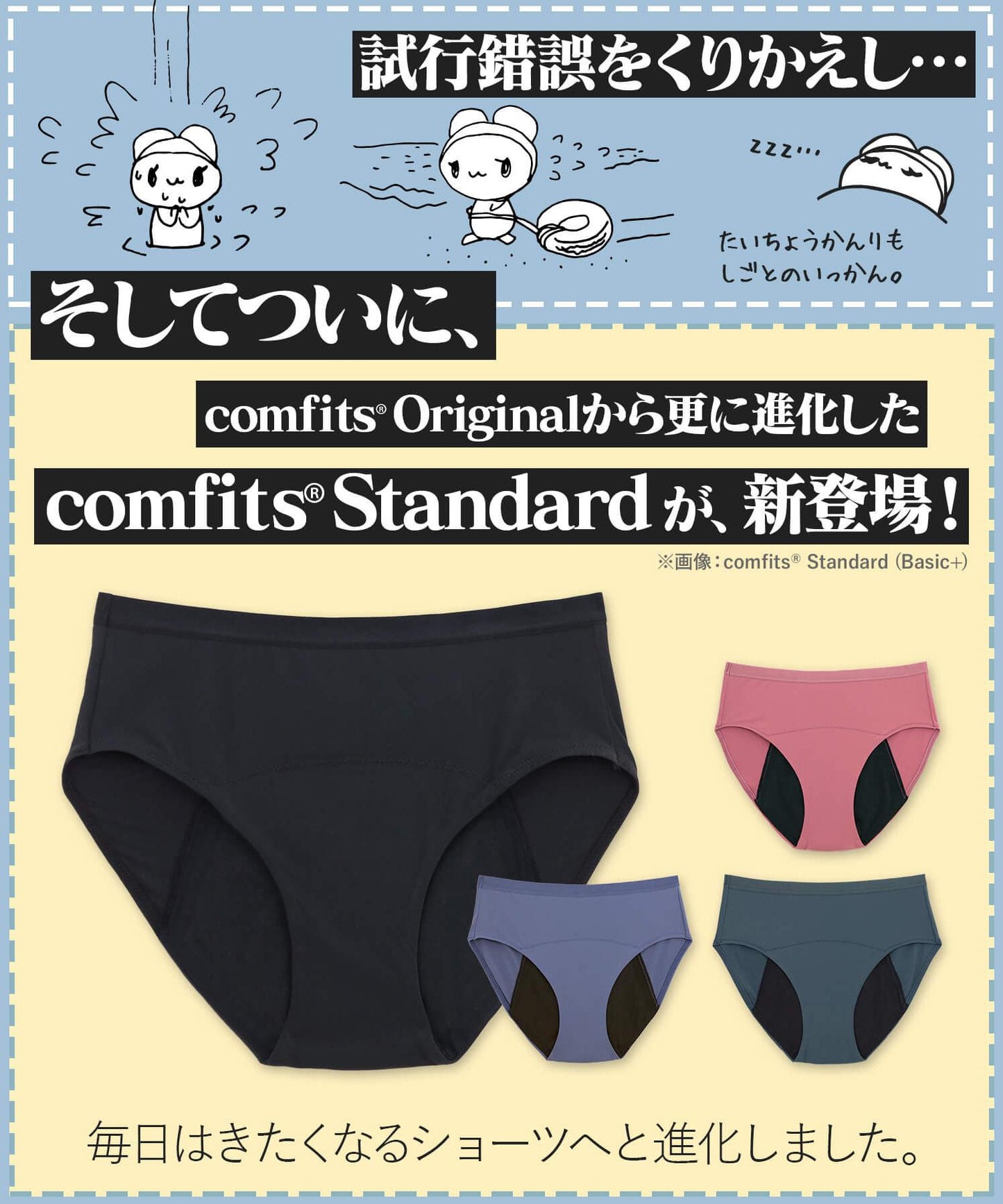 【吸水ショーツ】comfits 　Basic+（夜用）